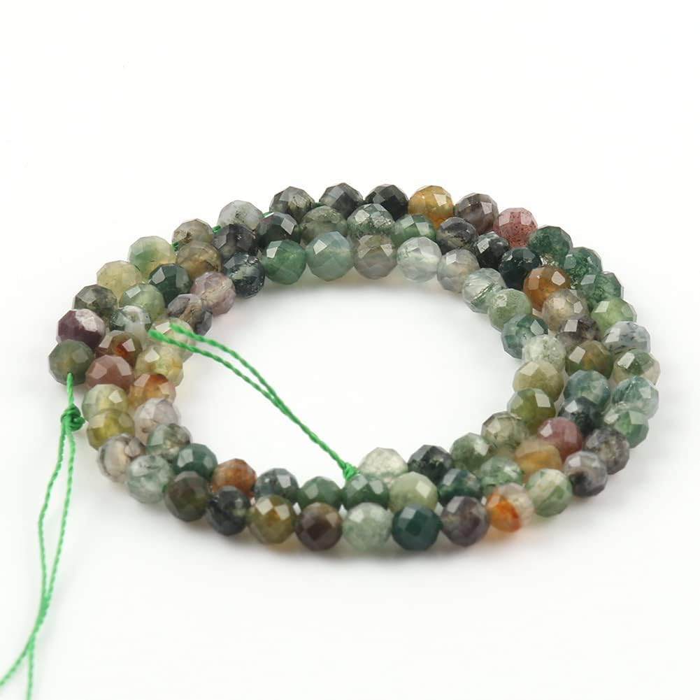Song Xi 90pcs 4mm Natural Indian Agate Gemstone Beads Faceted Round Loose Stone Beads for Jewelry Making (1 Strand)