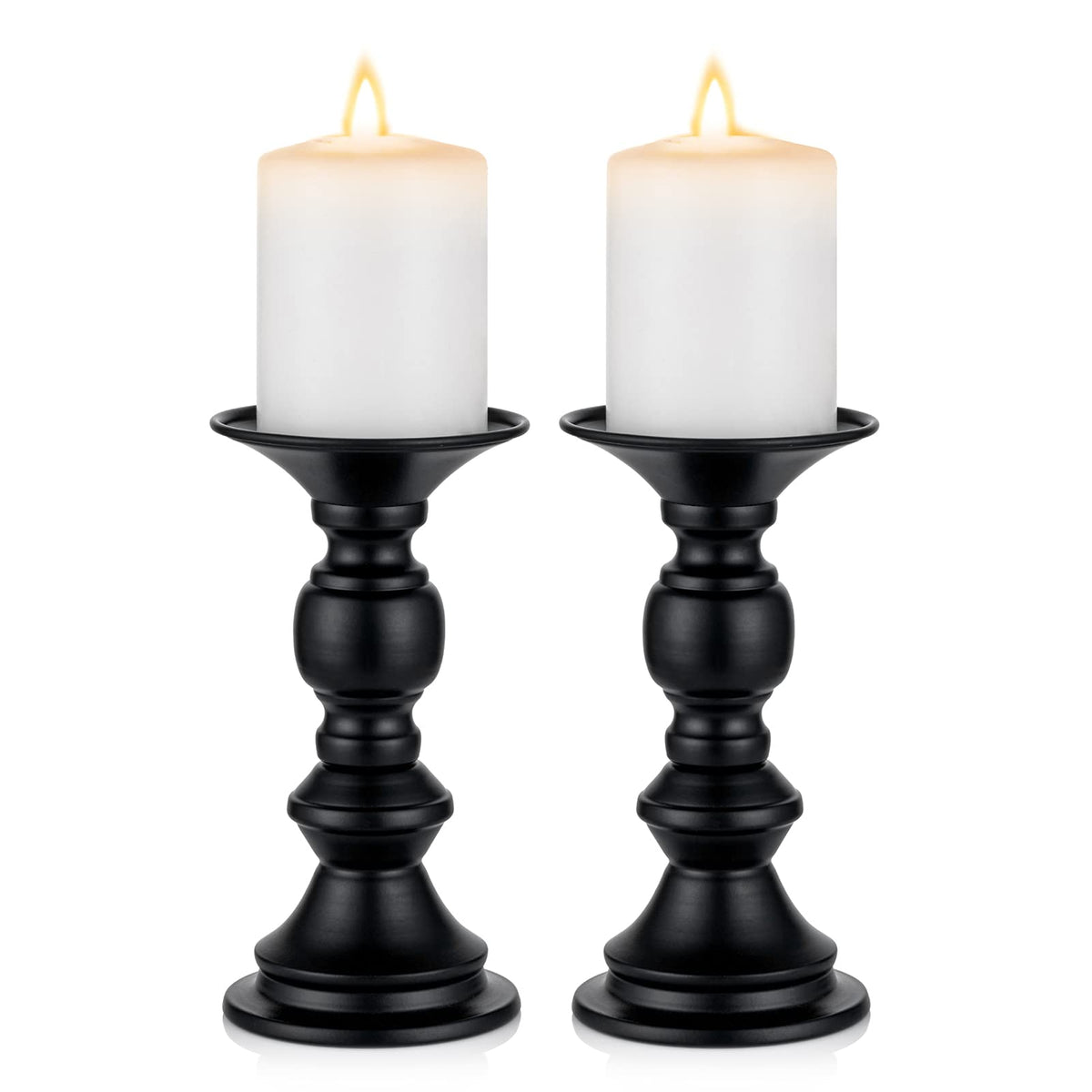 NUPTIO 2 Pcs Candle Holders for Pillar Candles, Black Candle Holder for 50mm Candles Christmas Halloween Mantlepiece Decorations, Ideal for Weddings Special Events Party Living Room