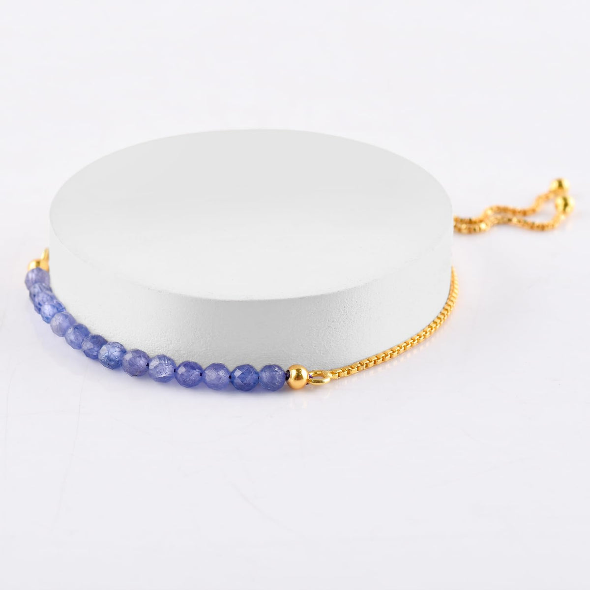 InfinityGemsArt Tanzanite Bracelets For Women, December Birthstone, Blue Beaded Stone Bolo Slider Crystals Gemstones Boho Jewelry, 14K Gold Plated Adjustable Chain, Valentines Day Gifts For Her