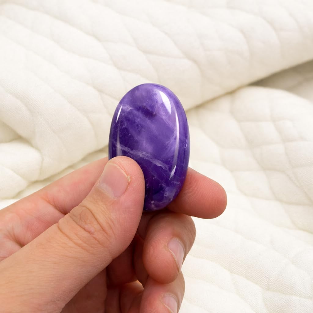 Amethyst (A Grade) Thumb Worry Stones Metaphysical Gemstone Crystal Healing Reiki Men Women Gift FENG Shui Positive Energy Love Wellness Palm Stones Wicca Powerful