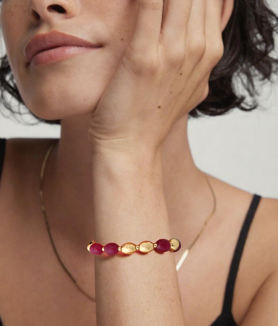 NVWAROCK Beaded Bracelet for Women, Gemstone Bracelet, 14K Gold Plated Stackable Handmade Oval Stone Bracelet Jewelry Gift - Purple