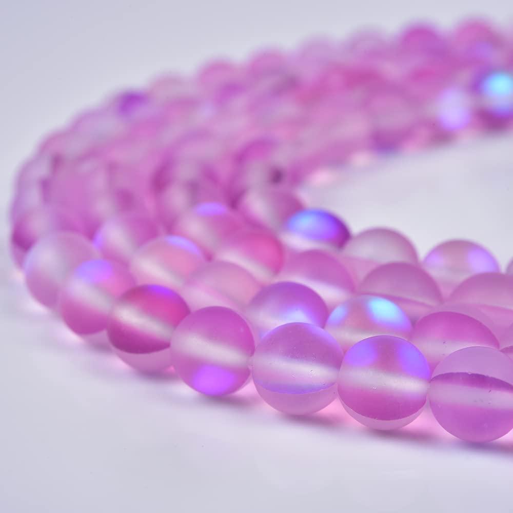 Asingeloo 38PCS 10mm Natural Light Purple Mystic Aura Quartz Gemstone Frosted Matte Titanium Round Loose Spacer Beads 15 inch Full Strand Crystal Healing Power Quartz
