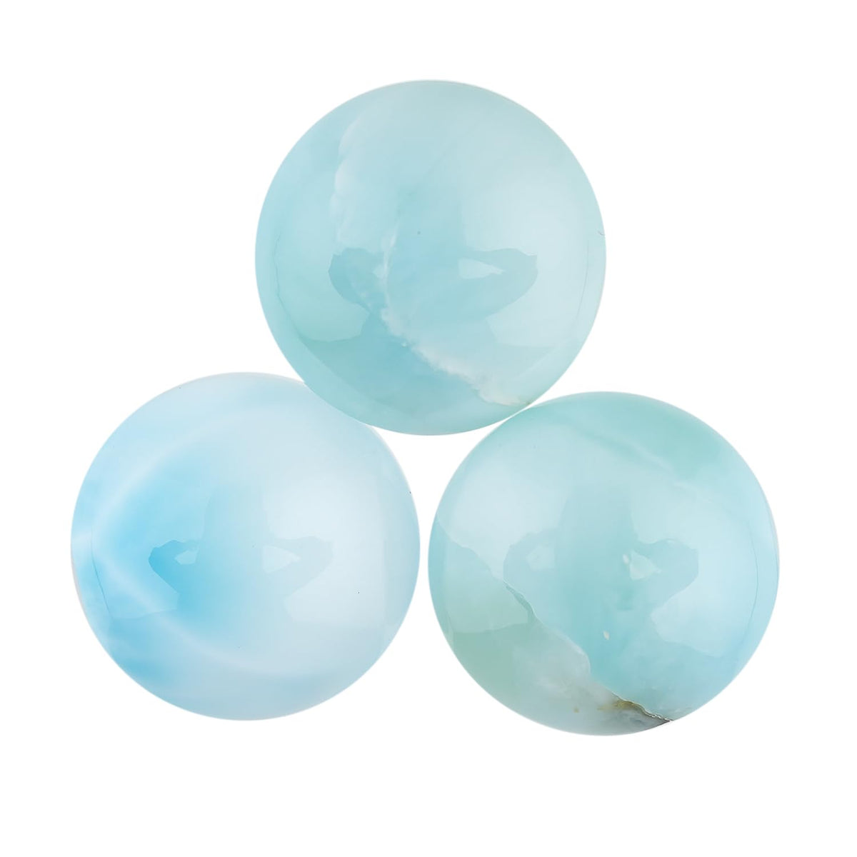 ColouredRocks (3 pcs. A+ LARIMAR PECTOLITE, Rounds, Natural Cabochon Crystals, Loose Gemstone, Wholesale Polished Supply, Jewelry Making, DIY Craft, Gem Collection (10-12 mm free size)