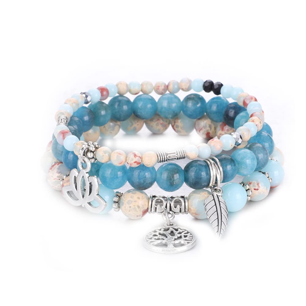 UEUC Tree of Life Yoga Healing Stone Bracelets, Multilayer Lotus Chakra Stone Reiki Bracelet Sets, Anxiety Crystal Natural Stone,for Women Stress Relief(#134)