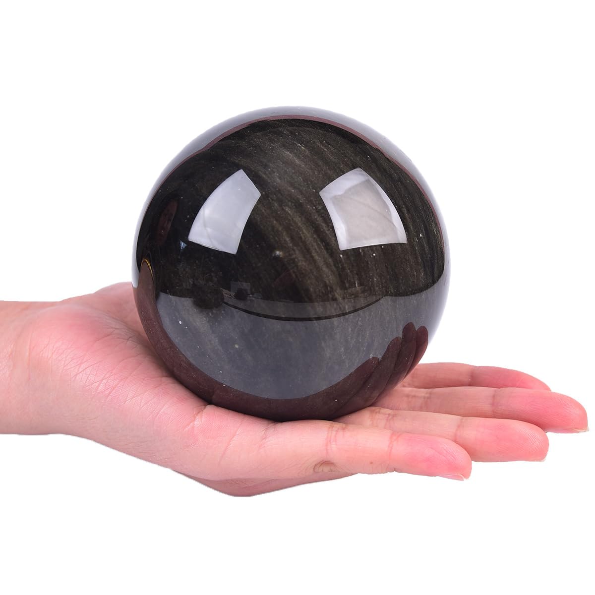 JIC Gem Large Golden Obsidian Crystal Ball with Stand Natural Quartz Crystal Sphere Healing Ornament Witchcraft Meditation Home Decor 3.5-4 inch(90-100mm)