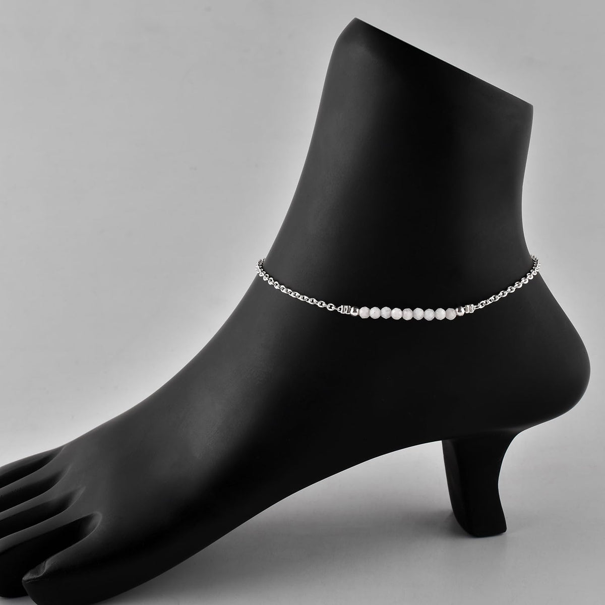 YANARA White Opal Ankle Bracelets for Women Natural October Birthstone Beaded Jewelry, Dainty Gemstones Anklets 9"+1.25" inch Silver Plated Adjustable Chain, Chakra Healing Crystals
