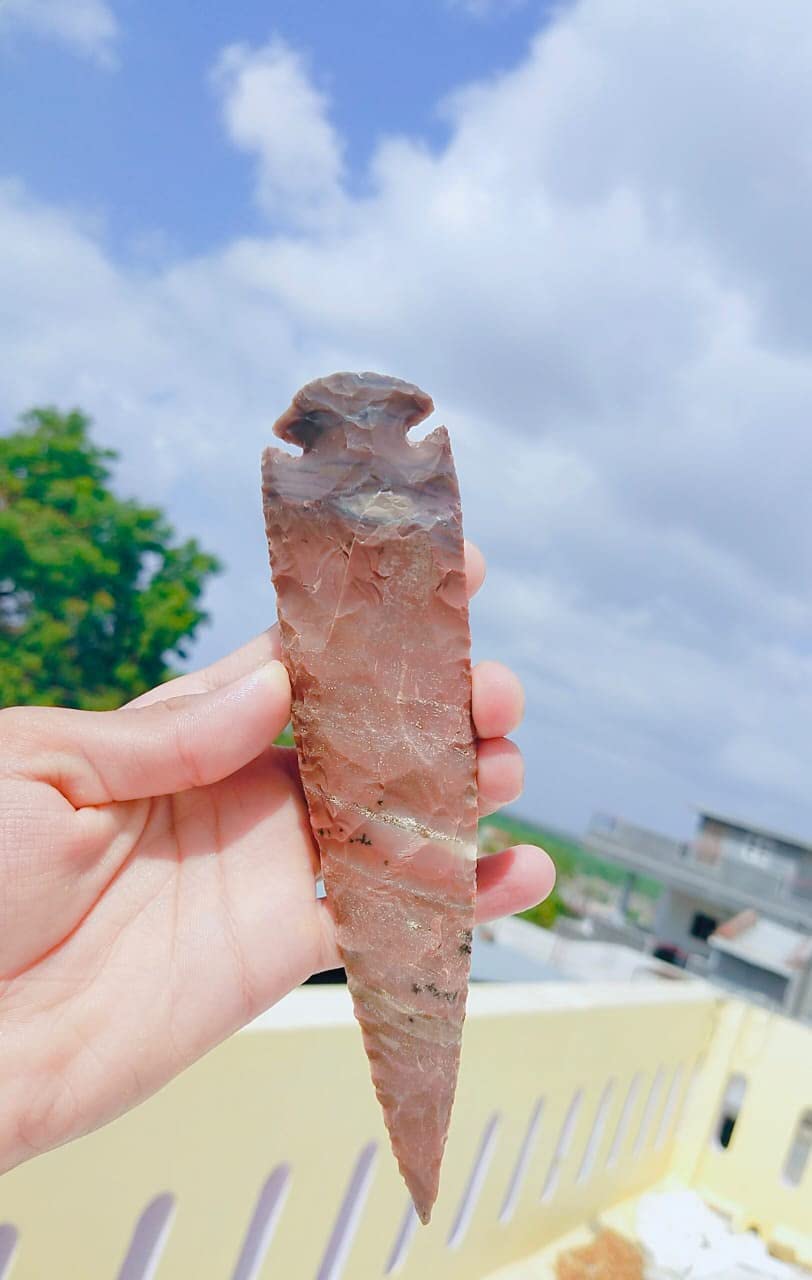 Morocca 7" Flint Spearhead Arrowhead OH Collection Project Point (1PC) Indian Handmade Craftsmanship DIY Agate