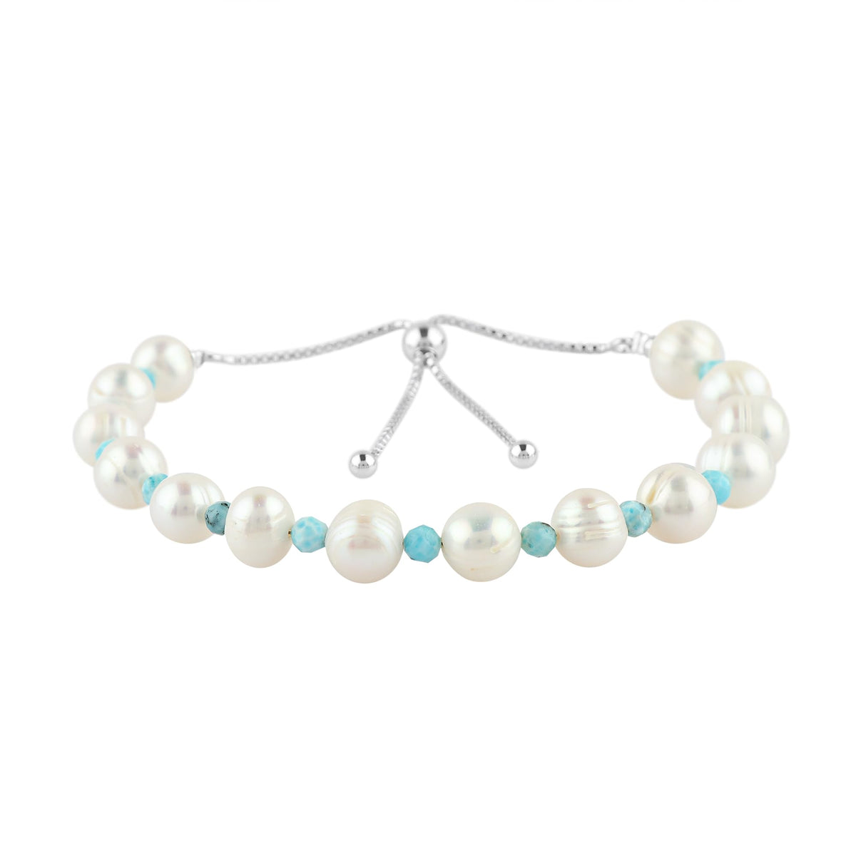 CRYSTALIS Natural Larimar And Freshwater Pearl Beaded Bracelet, Elegant Beads Crystal, Chakra Bracelet, Healing Bracelet, Gemstone Jewelry, 925 Sterling Silver Slider 10 inch
