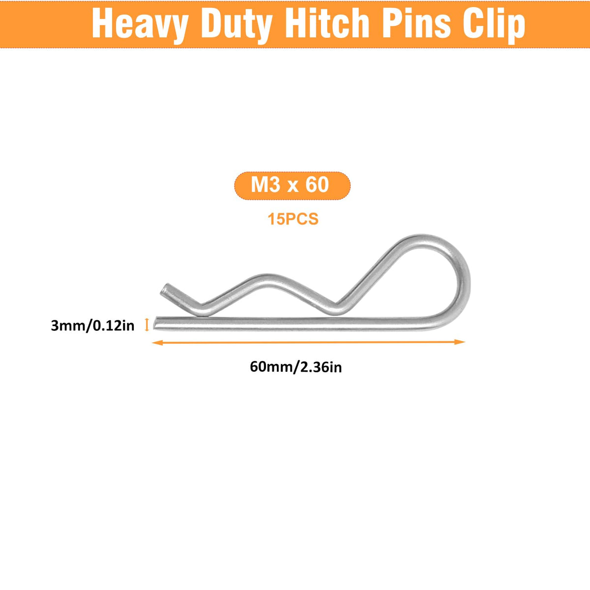 15 Pcs Heavy Duty Cotter Pins,Hitch Pins Clip R Clips Spring Retaining Wire Hair Pins Kotter Pin Strong Spring Tension Large Hardware Pins for Trailer Tractors Mower Carts Truck Pin Clip M3x60mm