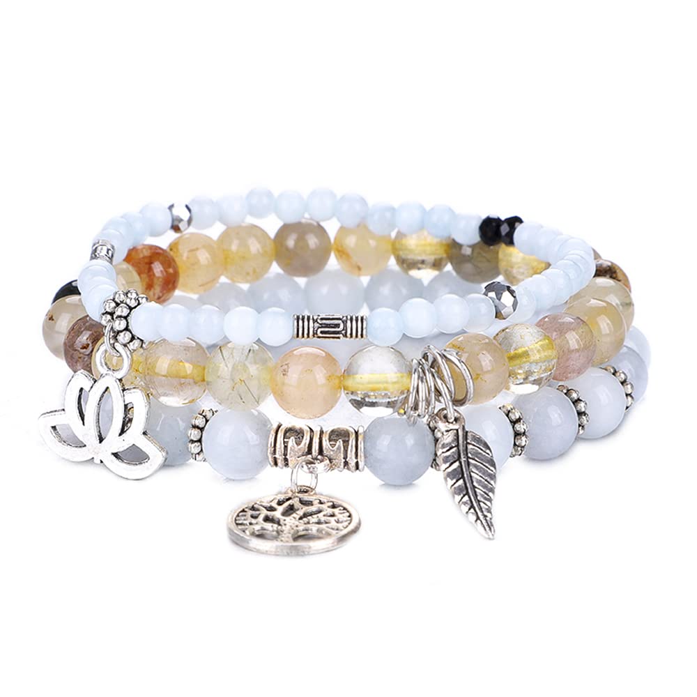 UEUC Tree of Life Yoga Healing Stone Bracelets, Multilayer Lotus Chakra Stone Reiki Bracelet Sets, Anxiety Crystal Natural Stone,for Women Stress Relief(#59)
