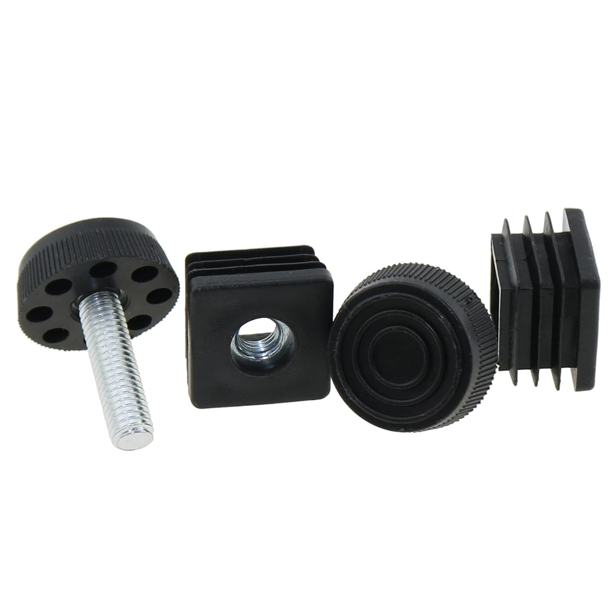 DGZZI 4PCS Plastic Metal Square Tube Insert Kit Adjustable Levelling Feet Black Furniture Adjustable Feet Nut Pipe Plug Supporting Feet for Mechanical Equipment and Fitness Equipment and Rack