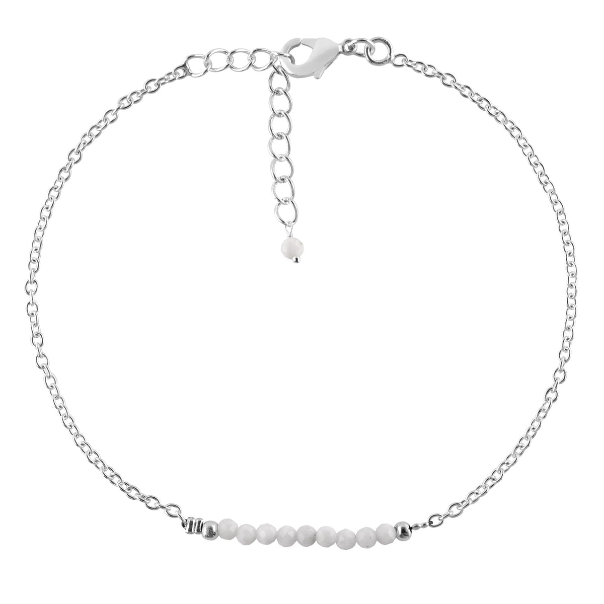 YANARA White Opal Ankle Bracelets for Women Natural October Birthstone Beaded Jewelry, Dainty Gemstones Anklets 9"+1.25" inch Silver Plated Adjustable Chain, Chakra Healing Crystals