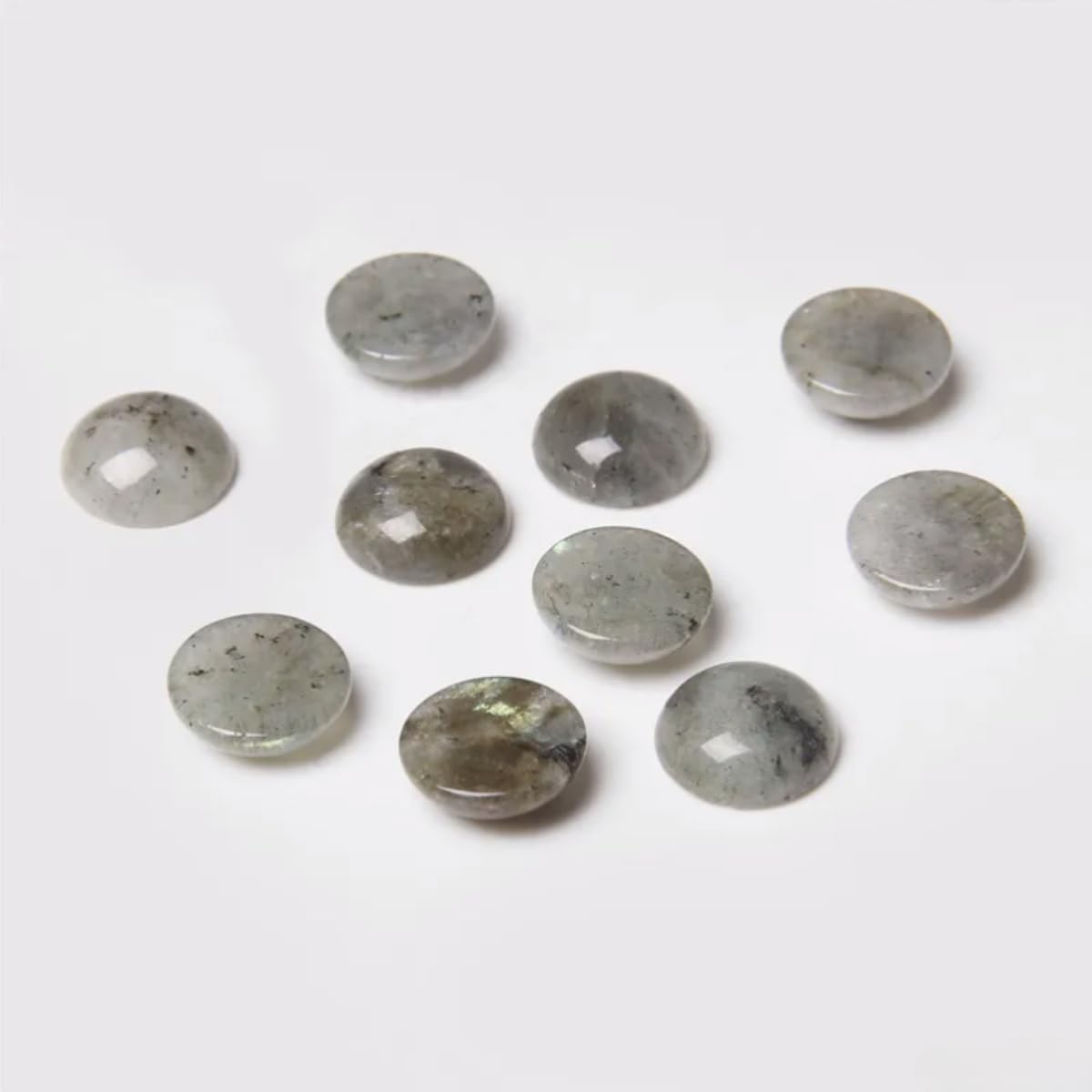 20pcs 8mm Natural Stone No Hole White Labradorite Semicircle Smooth Cabochons Beads Healing Chakra Crystal Stone Bead for Jewelry Making Rings Earrings Necklace Bracelet DIY Crafts