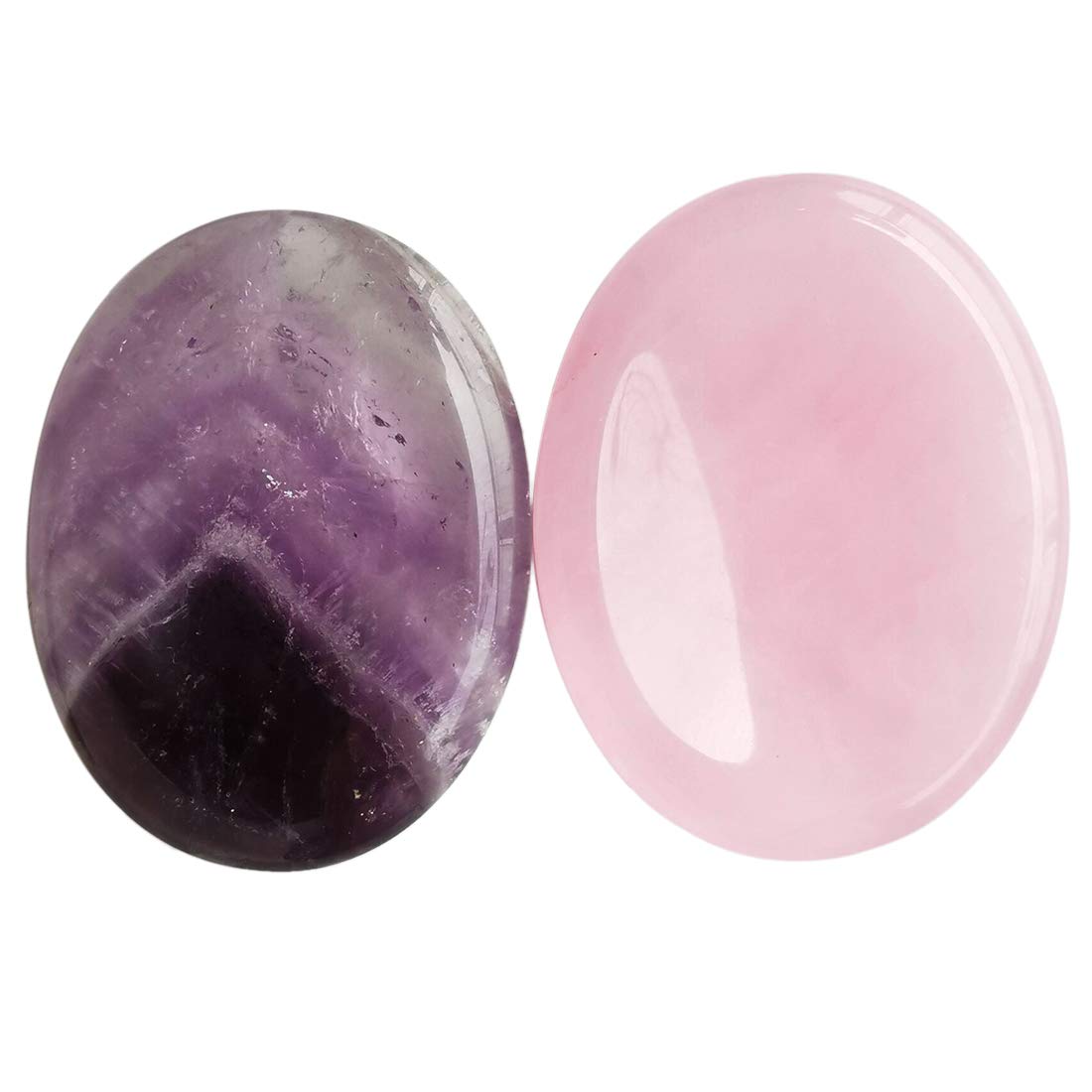 Loveliome Rose Quartz and Amethyst Thumb Worry Stone, Stress Relax Healing Reiki Crystal Pocket Palm Stones,Pack of 2