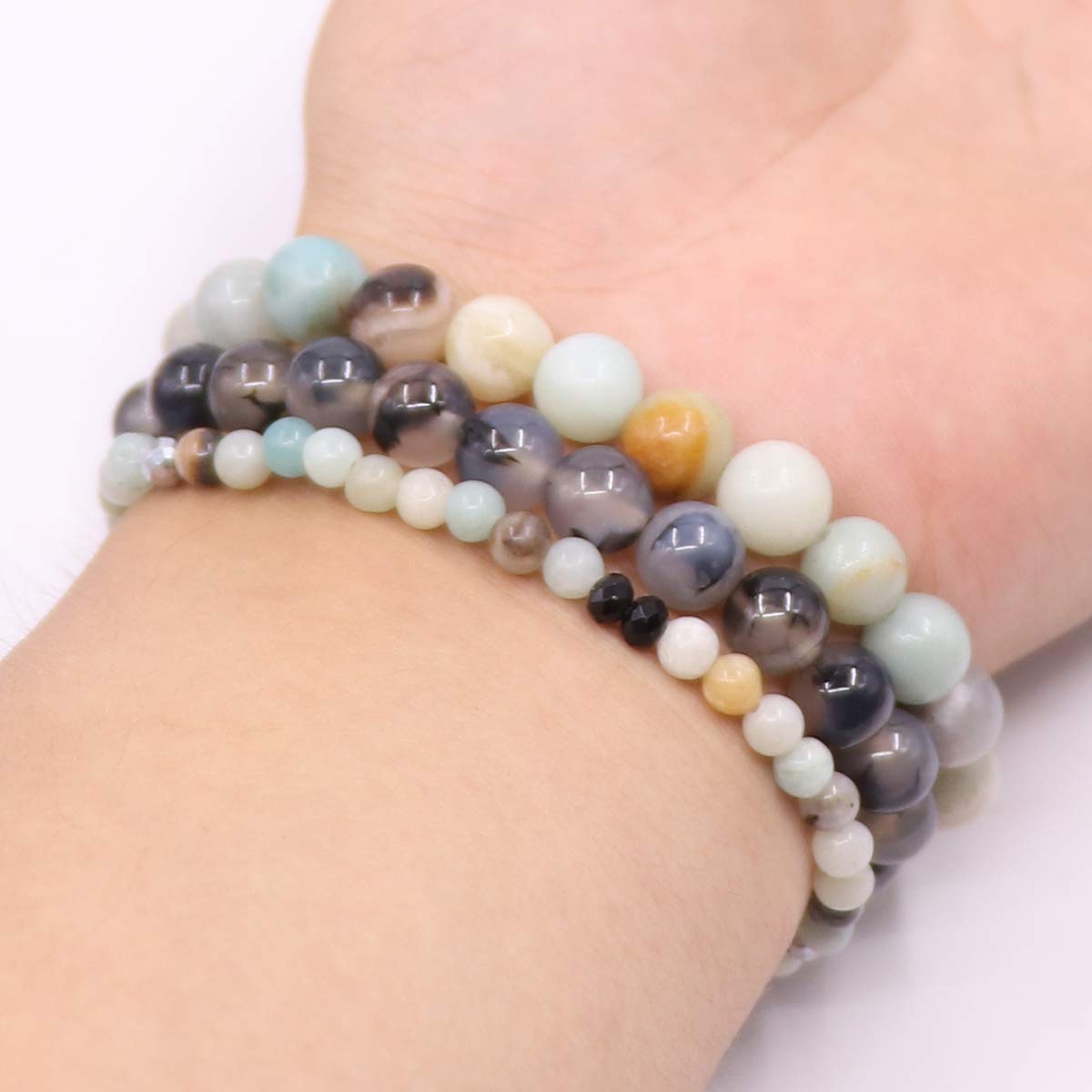 UEUC Tree of Life Yoga Leaf Jasper & Tibetan Agate Gemstone Bracelet, Multi-Layer Natural Stone Healing Chakra Beaded Bracelet, Energy Balance Friendship Bracelet Set