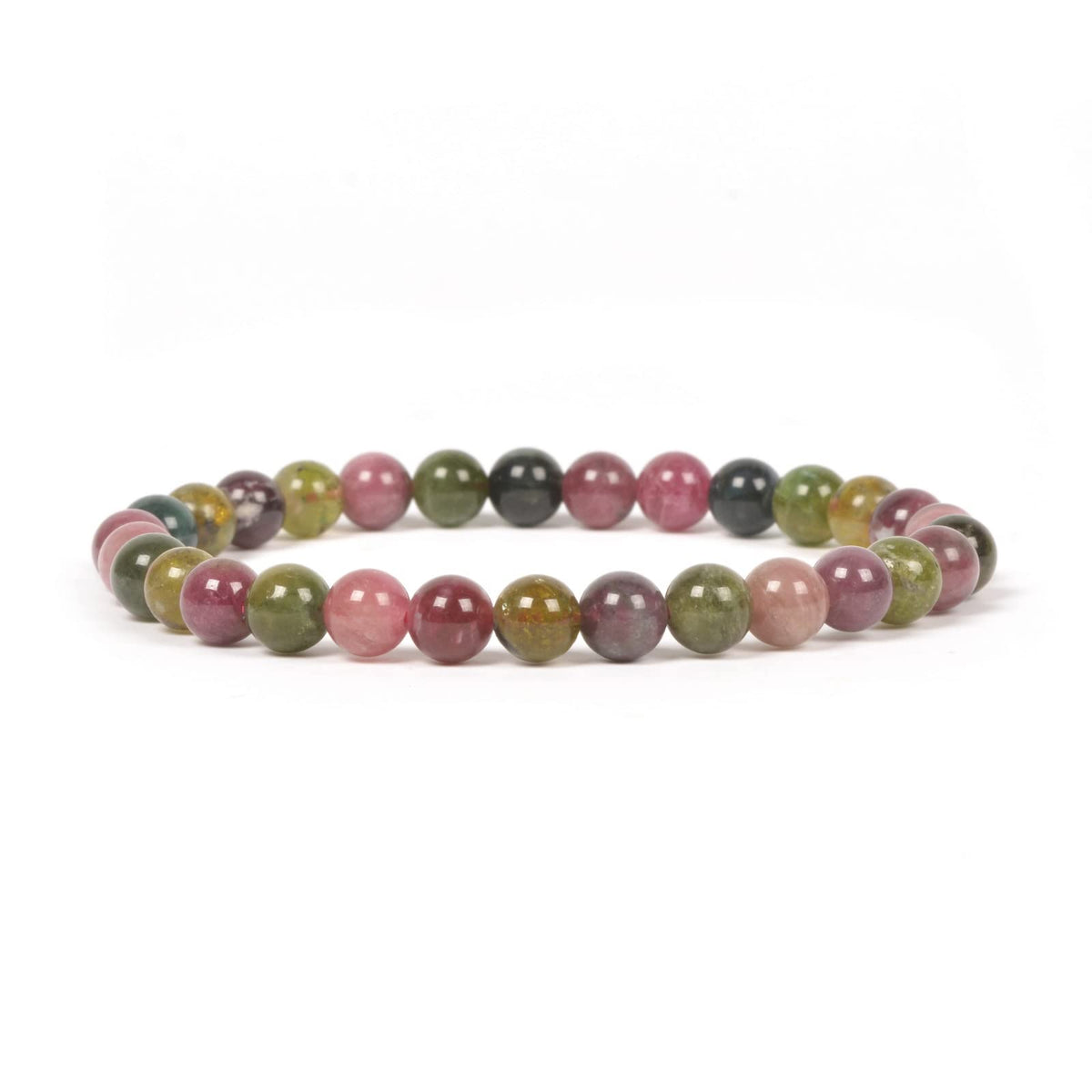 Justinstones Natural Multi-color Tourmaline Gemstone 6mm Round Beads Stretch Bracelet 6.5 Inch