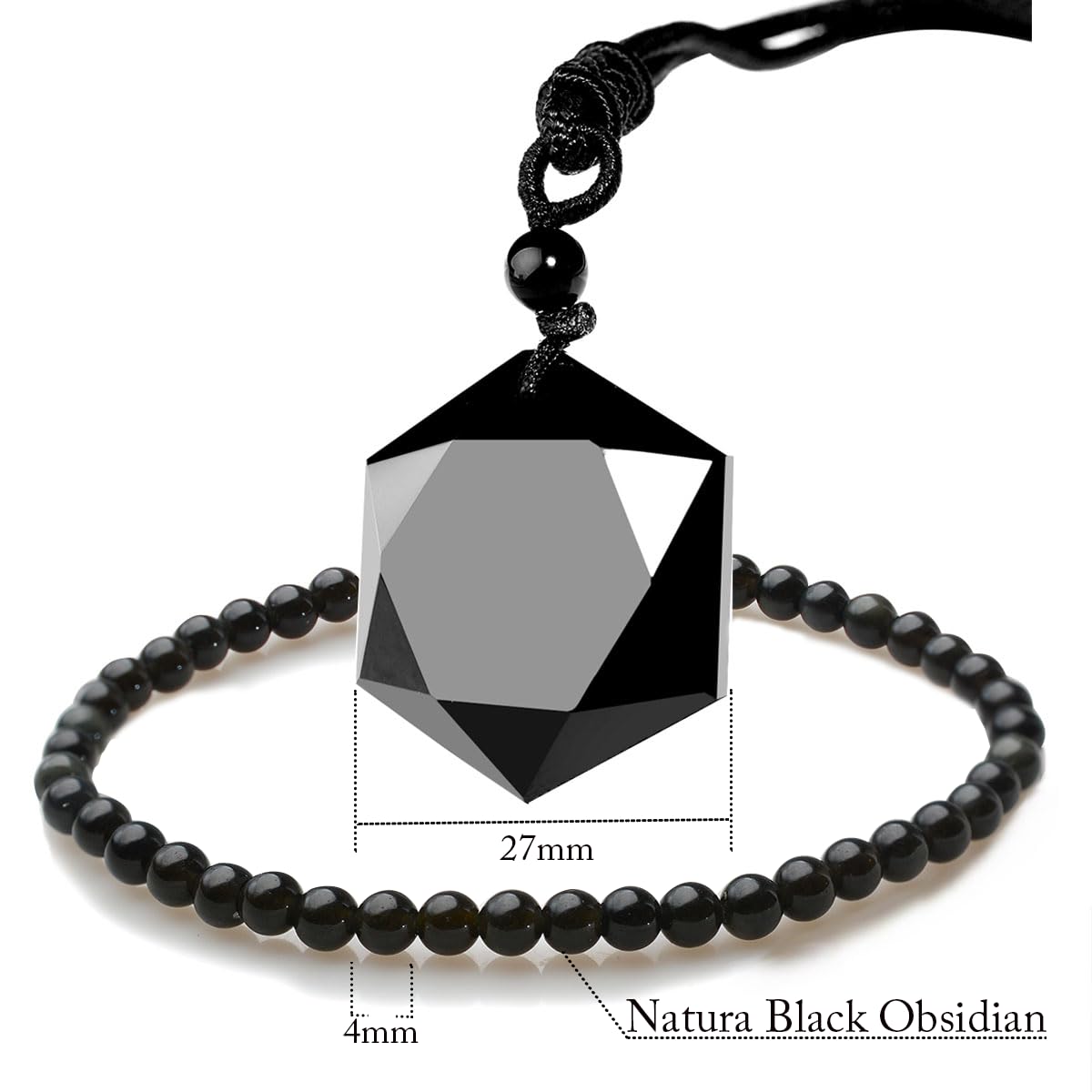eMeition Black Obsidian Necklace Men Hexagram Natural Stone Crystal Pendant for Women Protection Premium Talisman Necklaces Couples Gift (Obsidian Necklace & Bracelet)