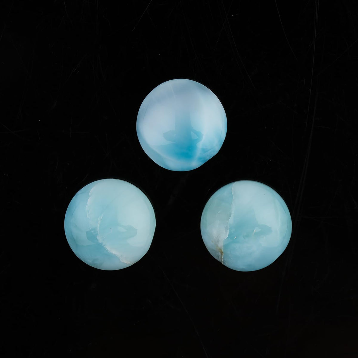 ColouredRocks (3 pcs. A+ LARIMAR PECTOLITE, Rounds, Natural Cabochon Crystals, Loose Gemstone, Wholesale Polished Supply, Jewelry Making, DIY Craft, Gem Collection (10-12 mm free size)
