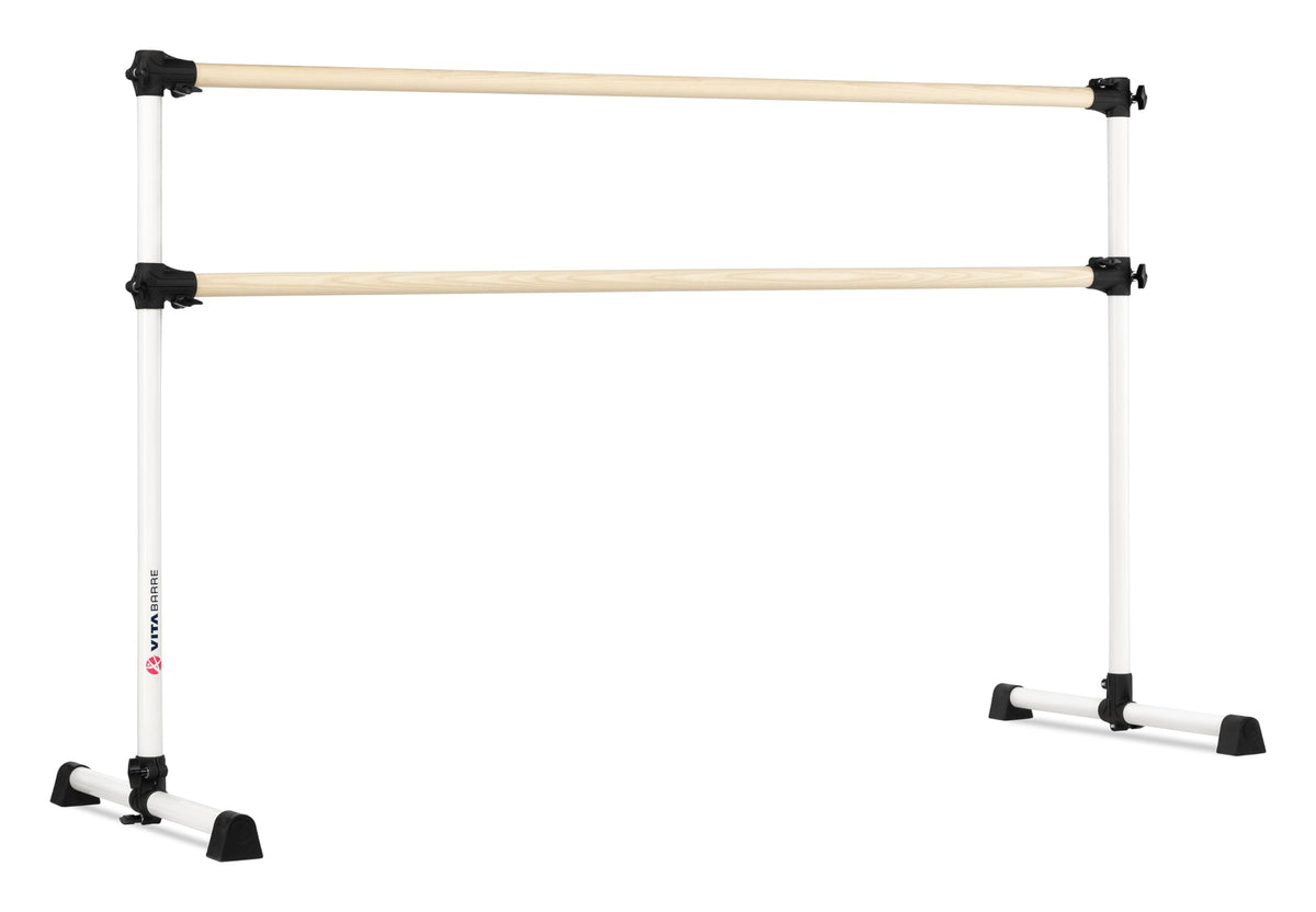 VITA Barre Portable Freestanding Double Ballet Barre, Prodigy, 6 Ft Bars, White | Adjustable Height, USA Made, Home or Gym Exercise Equipment for Kids & Adults | Dance, Fitness, Pilates