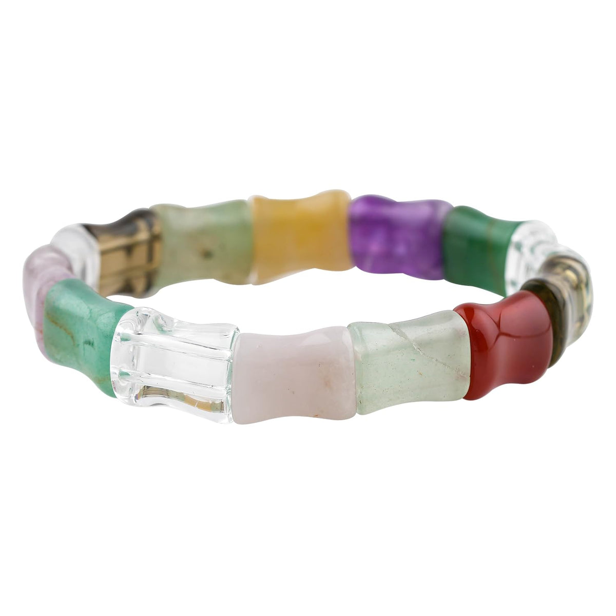 CRYSTALINES 7 Seven Chakra Stretch Braceclet, Natural Gemstones Polished Fancy Stones, Handmade Boho Stretchable Bracelet, Adjustable Wicca & Reiki Healing Crystal Unisex Jewelry Gift