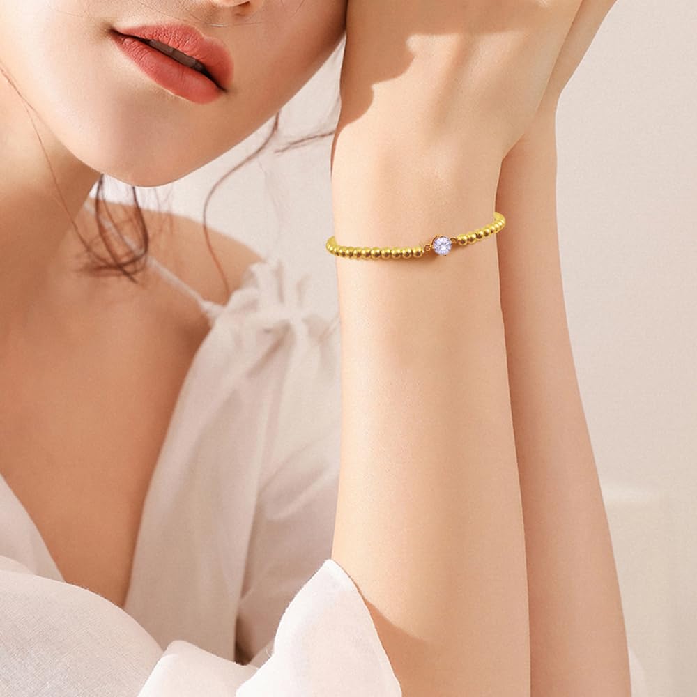 Free bird June Birthstone Bracelets for WomenTrendy Dainty 14K Gold Plated Alexandrite Bracelet Non Tarnish Stackable Friendship Bracelets Jewelry Gifts for Best Friend