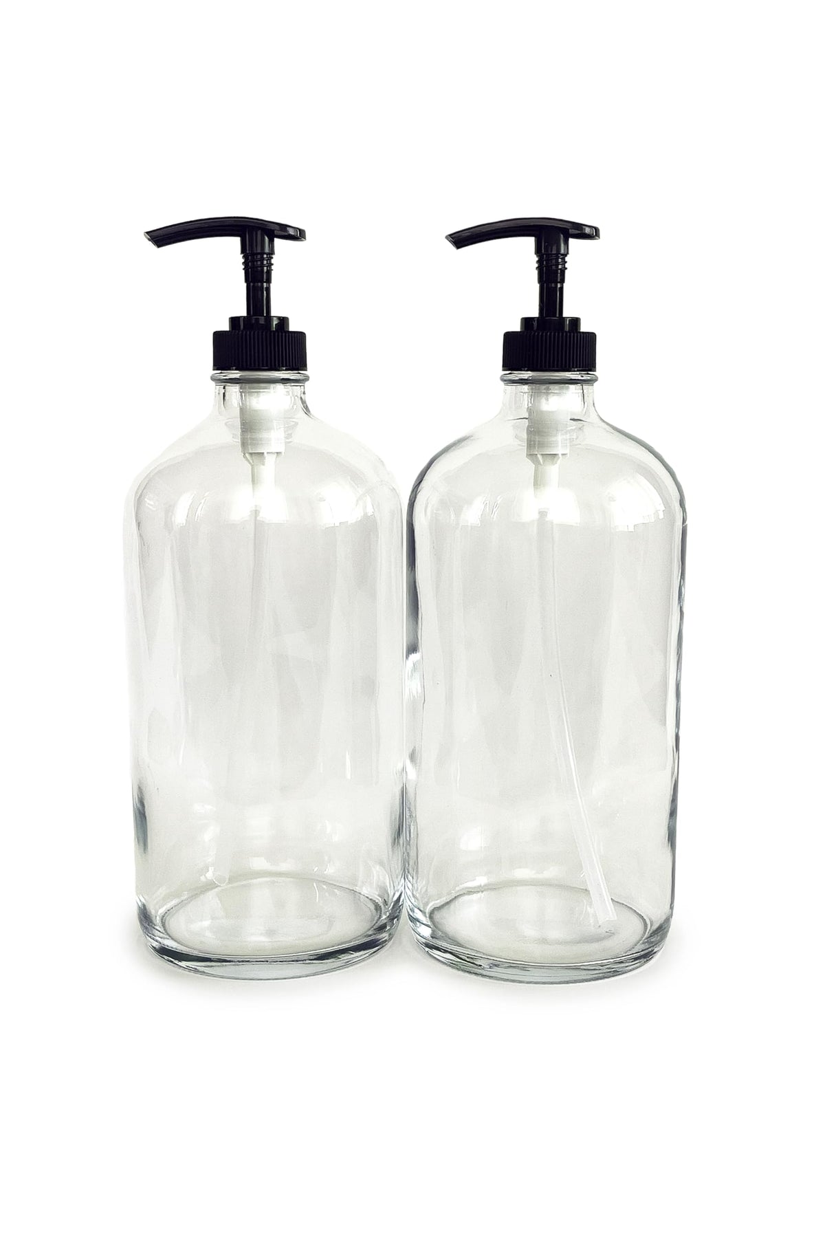 Vivaplex, 2, Large, 32 oz, Empty, Clear Glass Bottles with Black Lotion Pumps