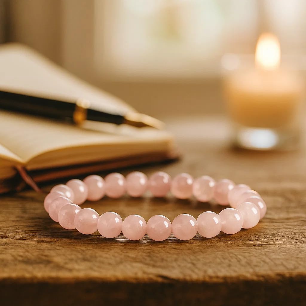 Cherry Tree Collection - Small, Medium, Large Sizes - Gemstone Beaded Bracelets For Women and Men - 8mm Round Beads (Madagascar Rose Quartz - Medium)