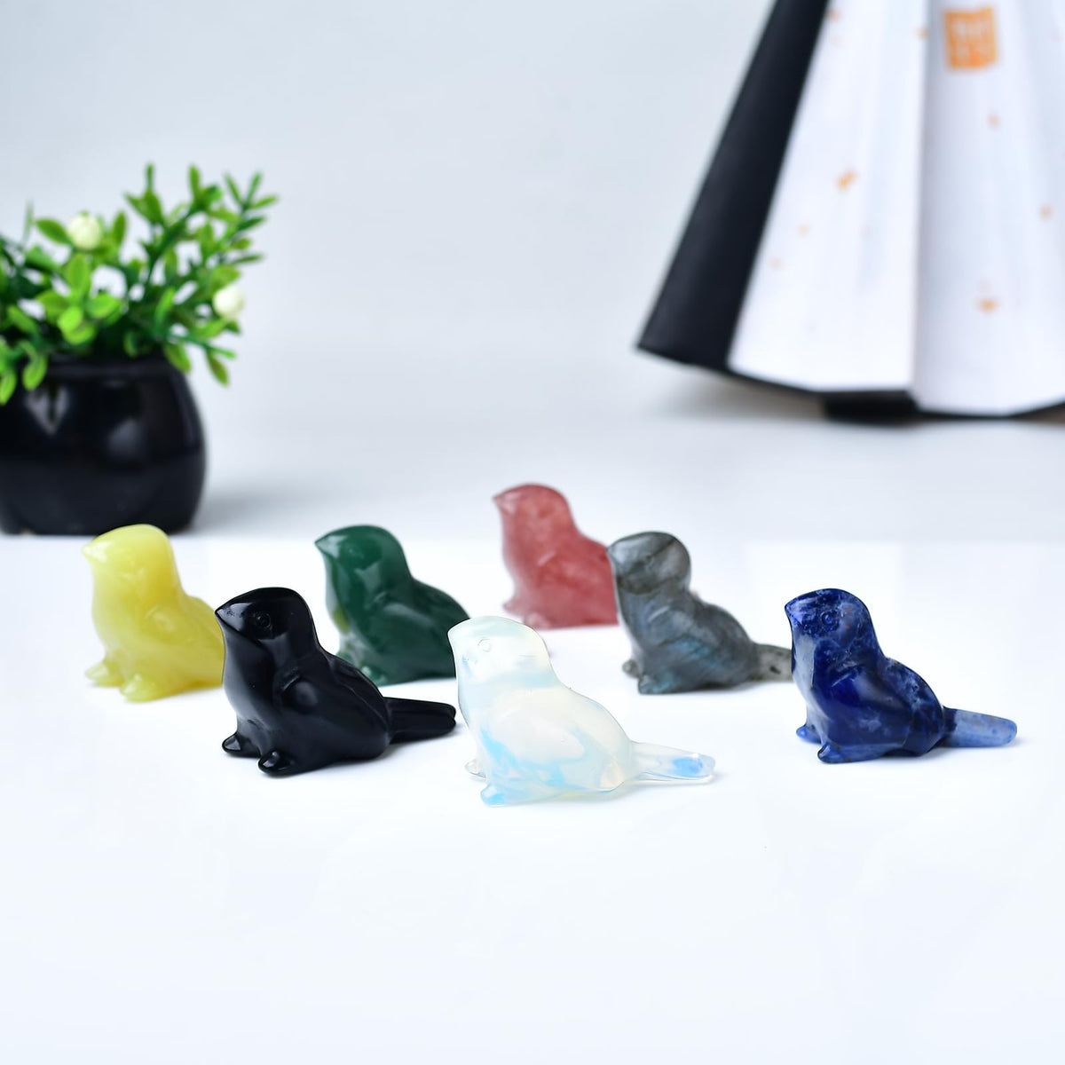 WUYOUSHI 2pcs Crystal Bird Figurines - Lemon Jade Sculptures Decorative Birds Crystal Animal Statues Home Decor Unique Bird Gifts