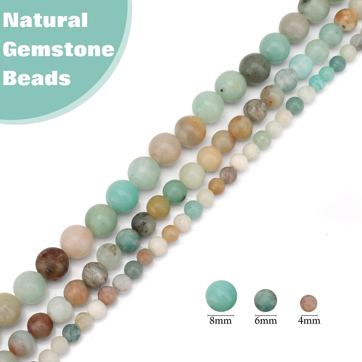 Vinswet 60pcs 6mm Amazonite Natural Stone Beads Round Genuine Real Stone Beading Loose Gemstones DIY Smooth Bead for Bracelet Necklace Earrings Jewelry Making