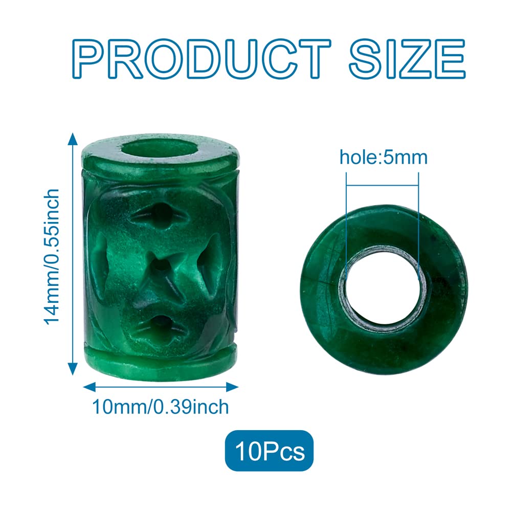 Fashewelry 10Pcs Natural Myanmar Jade Stone Large Hole Beads Engraving Carved Filigree Europeam Charm Beads Tube Column Shape Healing Chakra Gemstone Hollow Loose Spacers for Jewelry Making 5mm Hole