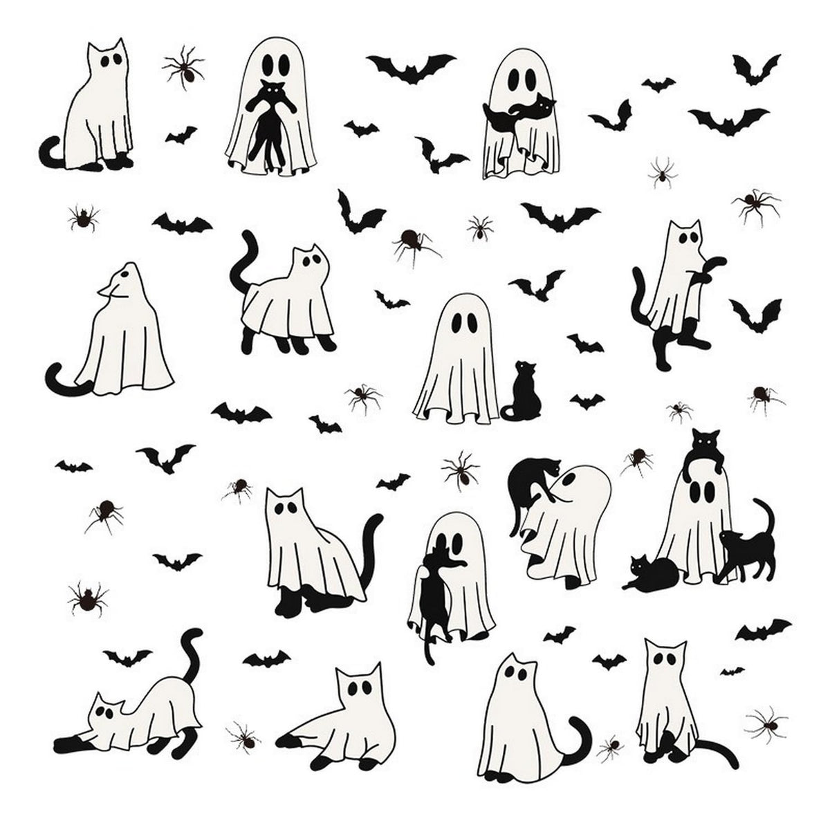 6 Sheets Halloween Window Clings Ghost Window Stickers Halloween Cute Black Cat Bat Designs Double-Side Glass Decals for Home Office Party Favor Windows Glass Decoration Supplies
