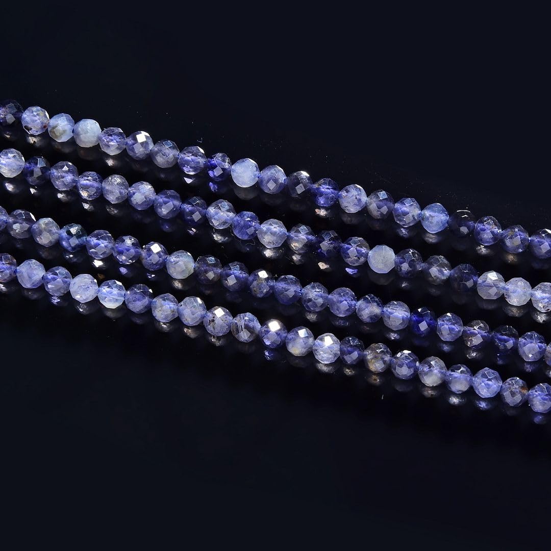 Adabele 30 Inch Natural Iolite Dichroite Healing Gemstone 3mm (0.12 Inch) Tiny Small Faceted Round Loose Beads Stone Spacer (220-240pcs Total) for Craft Jewelry Making GK3-20