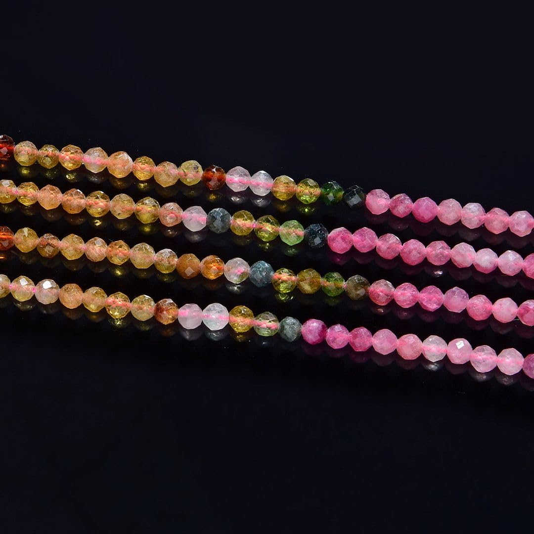 Adabele 15 Inch Natural Multi-Color Tourmaline Gradient Shade Healing Gemstone 3mm (0.12 Inch) Tiny Small Faceted Round Loose Beads Stone Spacer (110-120pcs) GK3-3