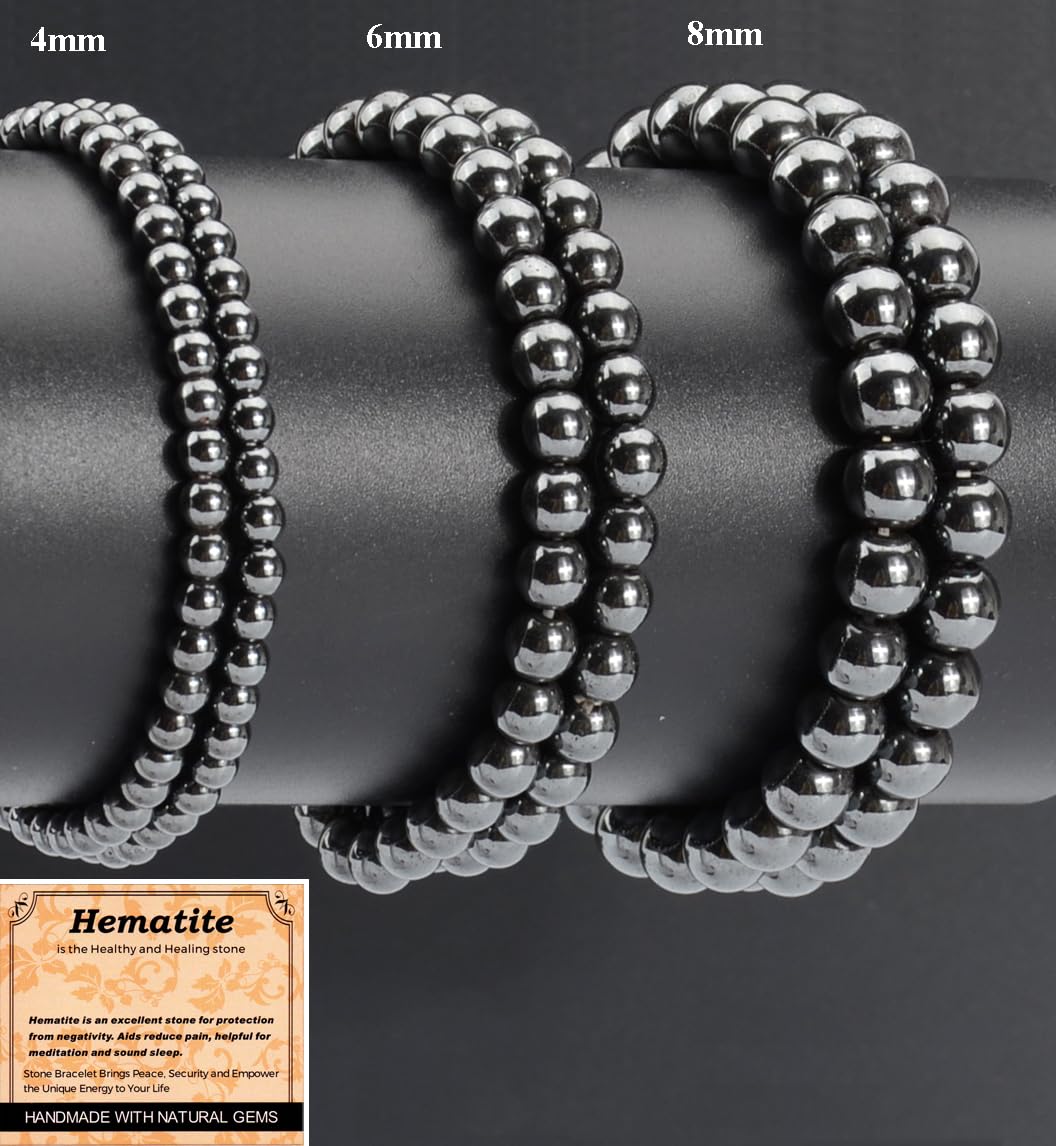 MASSIVE BEADS Hematite - Health and Healing Stone - Handmade Yoga Stretch Elastic Bracelet Natural Stone Crystal Healing Power Energy Gifts for Unisex Adult 6mm