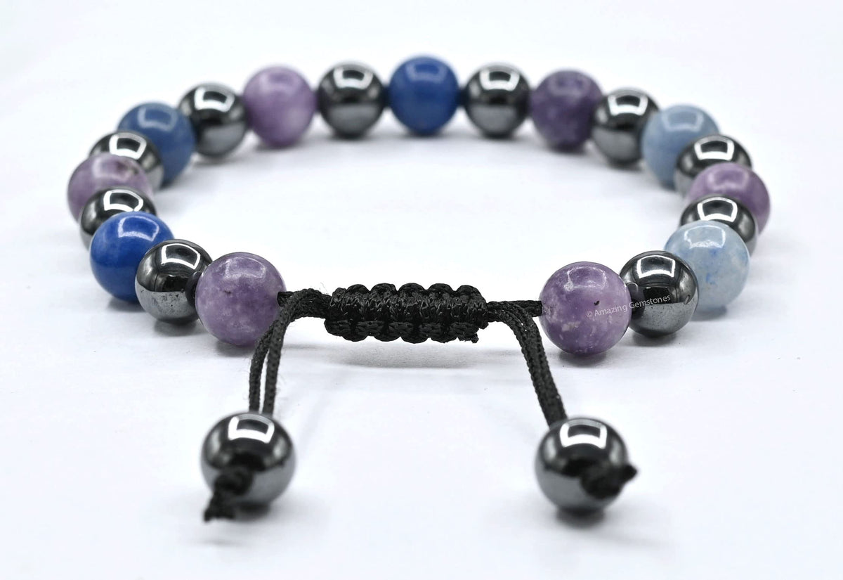 Amazing Gemstone Stop Drinking Alcohol Manifestation Bracelet - Lepidolite Blue Aventurine Hematite Bracelet Set for Men Women Healing Calming Anxiety Stress Relief Gifts(Adjustable)