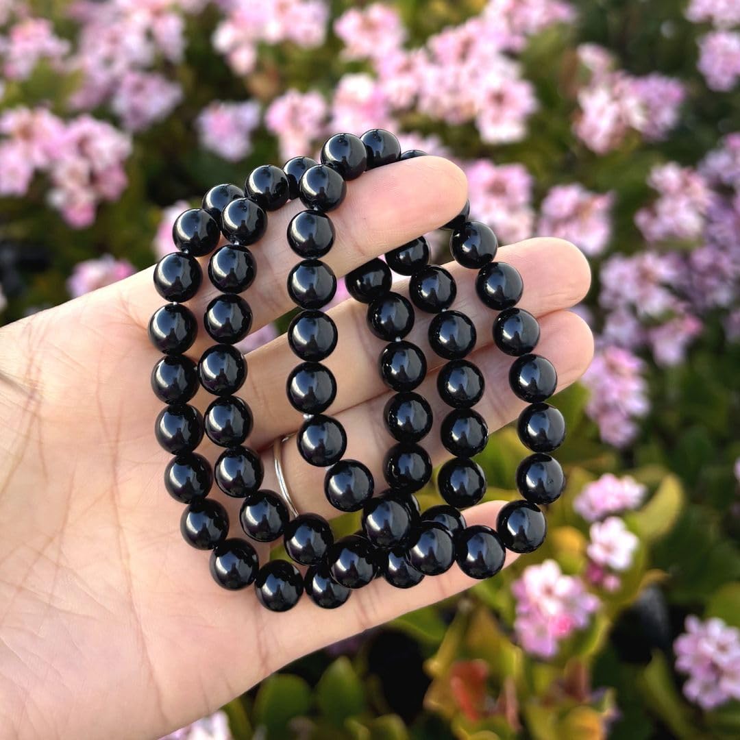 Adabele Real Natural Grade A Black Tourmaline Gemstone Beaded Bracelet 8 inch Stretch Chakra Healing Crystal Stone Jewelry Women Mom Gift GB8-C1