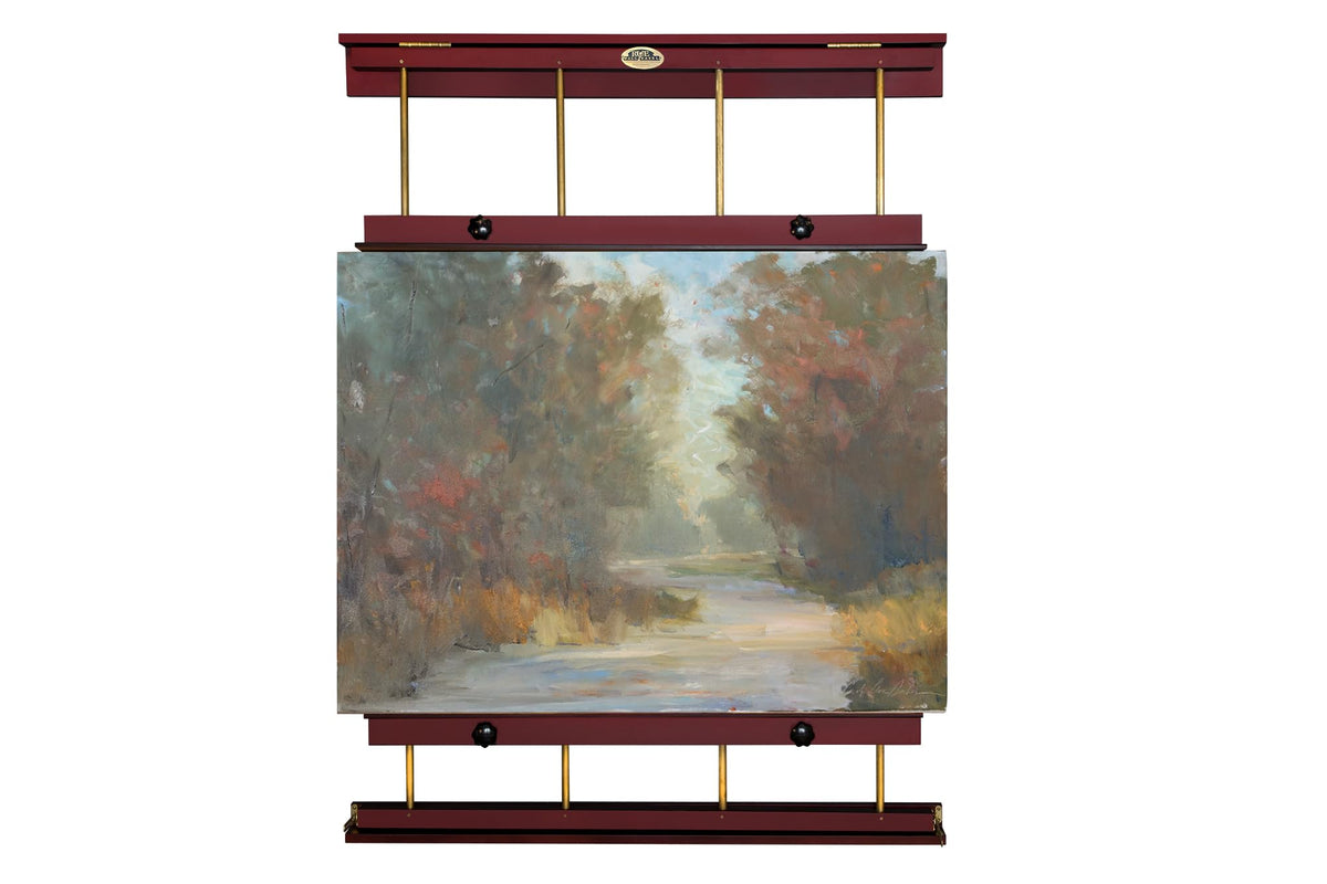 Rue Wall Easel Large - Mahogany Finish & Brass Hardware - 48" Wide Hanging Wall Mountable Display for Art, Adjustable Angle, Holds Canvas Up to 60", Decorative Holder, Easel Lamp Compatible, 38lbs