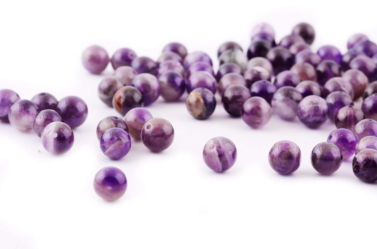 Natural Stone Beads 100pcs Round Genuine Real Stone Beading Loose Gemstones Hole Size 1mm DIY Smooth Bead for Bracelet Necklace Earrings Jewelry Making (Amethyst Purple, 6mm)