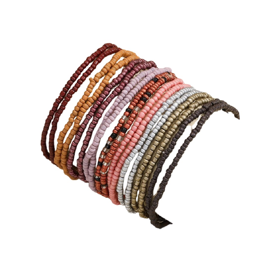 18Pcs Colorful Bohemia Seed Beaded Bracelets Handmade Adjustable Stackable Rainbow Beaded Stretch Bracelet Anket Multilayer Vaction Elastic Bracelet for Women Summer Beach Boho Jewelry Gifts (Color H brown)