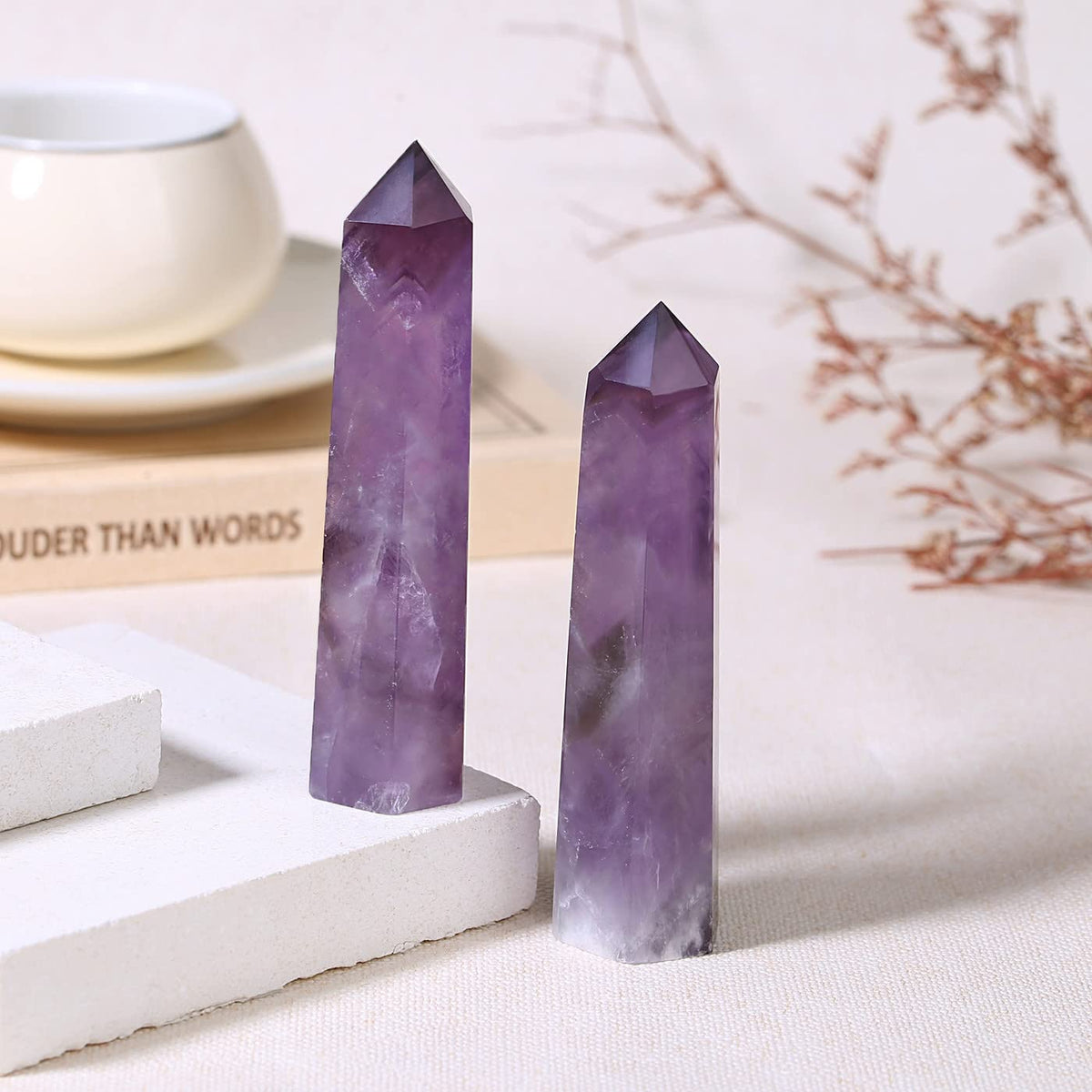 ZHIYUXI 3.7-4" Amethyst Crystal Gemstones Crystals and Healing Stones Purple Crystal Tower Hexagonal Pointed Crystal Wand 1 Pc Large Crystals Reiki Energy Balancing Meditation Therapy Decoration Gifts