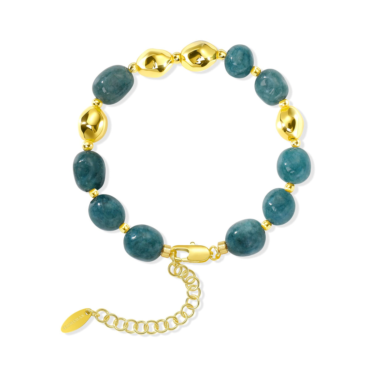 NVWAROCK Beaded Bracelet for Women, Gemstone Bracelet, 14K Gold Plated Stackable Handmade Oval Stone Bracelet Jewelry Gift - Blue