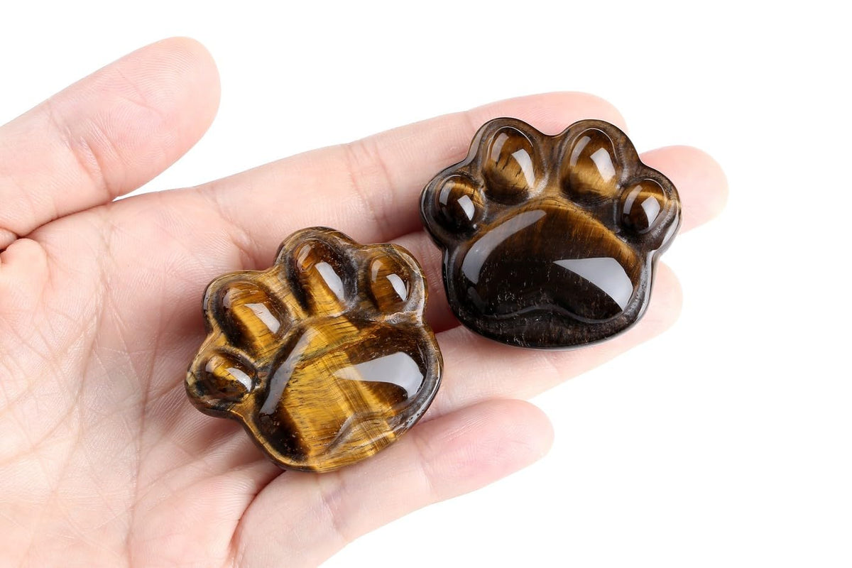 NUKAYAI Tiger Eye Cat Paw Crystal Statue Carved Figurines for Sculpture Worry Stone Crystals and Healing Stones Decor Mental Health Natural Gemstones Cute Cat Lover Gifts for Women