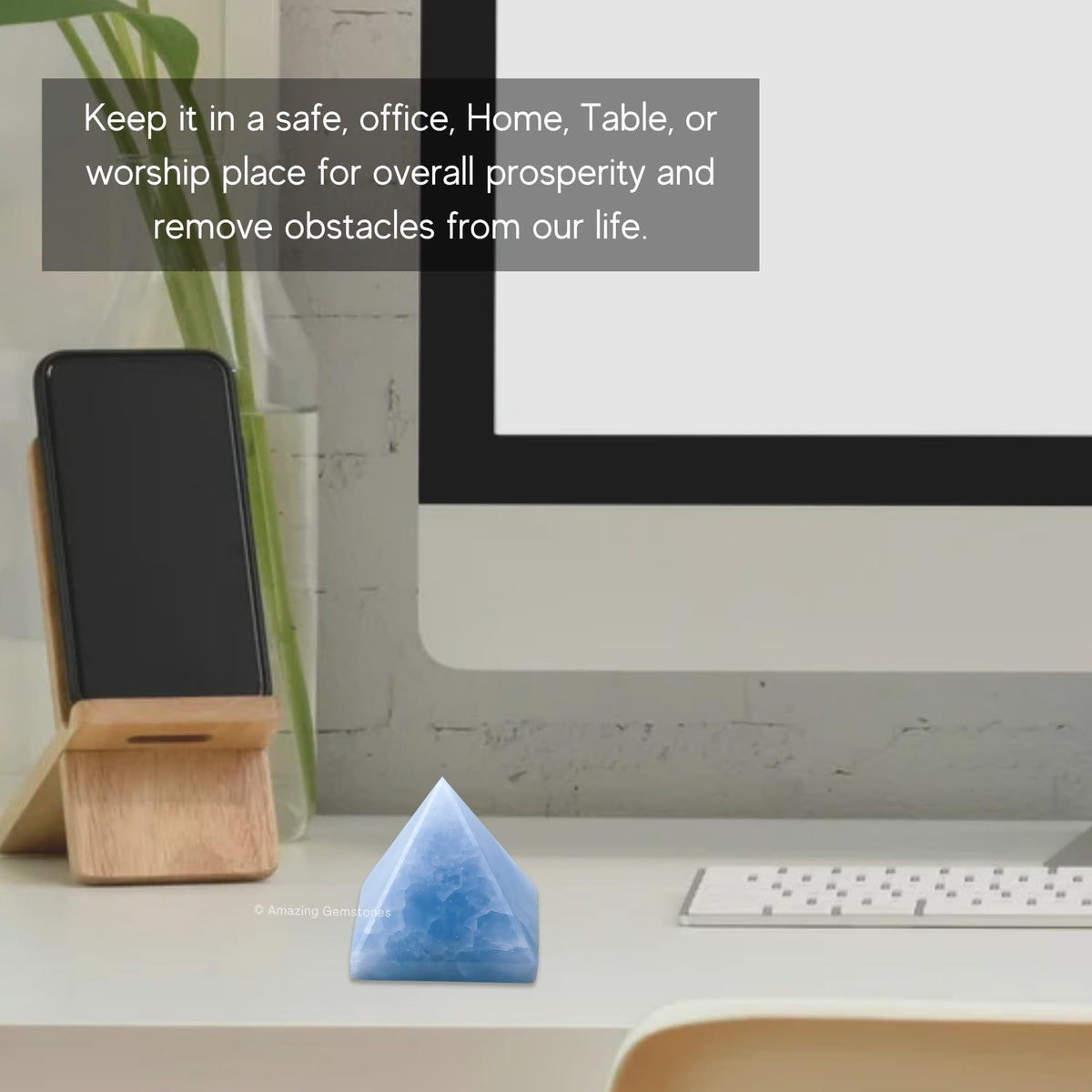 Amazing Gemstone Blue Calcite Pyramid Crystal Healing Stones - 1" Great Pyramid Figurine of Natural Stone Pyramid for Meditation, Reiki, Chakra Balancing and Crystal Pyramids Grid