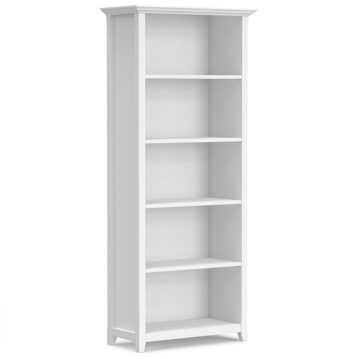 SIMPLIHOME Amherst Bookcase - 70 inch Tall 5-Shelf Solid Wood Bookshelf in White, Transitional Storage for Living Room, Study Room or Office with Adjustable Shelves and Tapered Legs