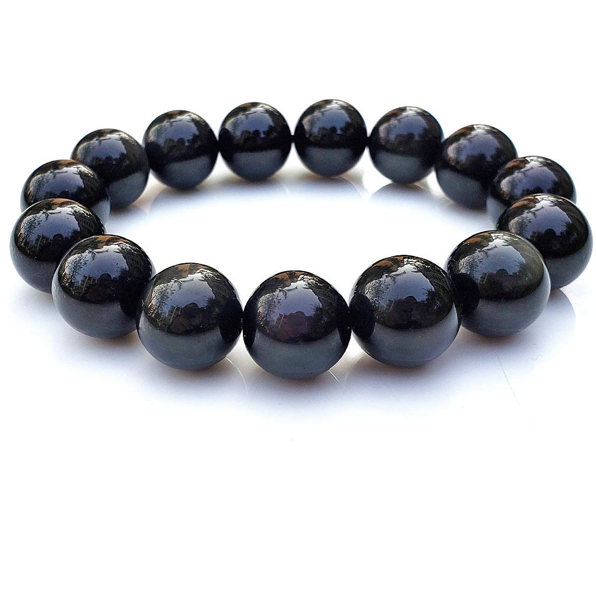 chengmu 14mm Rainbow Eye Obsidian Stretch Bracelet Natural Round Stone Beads Semi Gemstone for Crystal Beaded Elastic Bracelet 8"