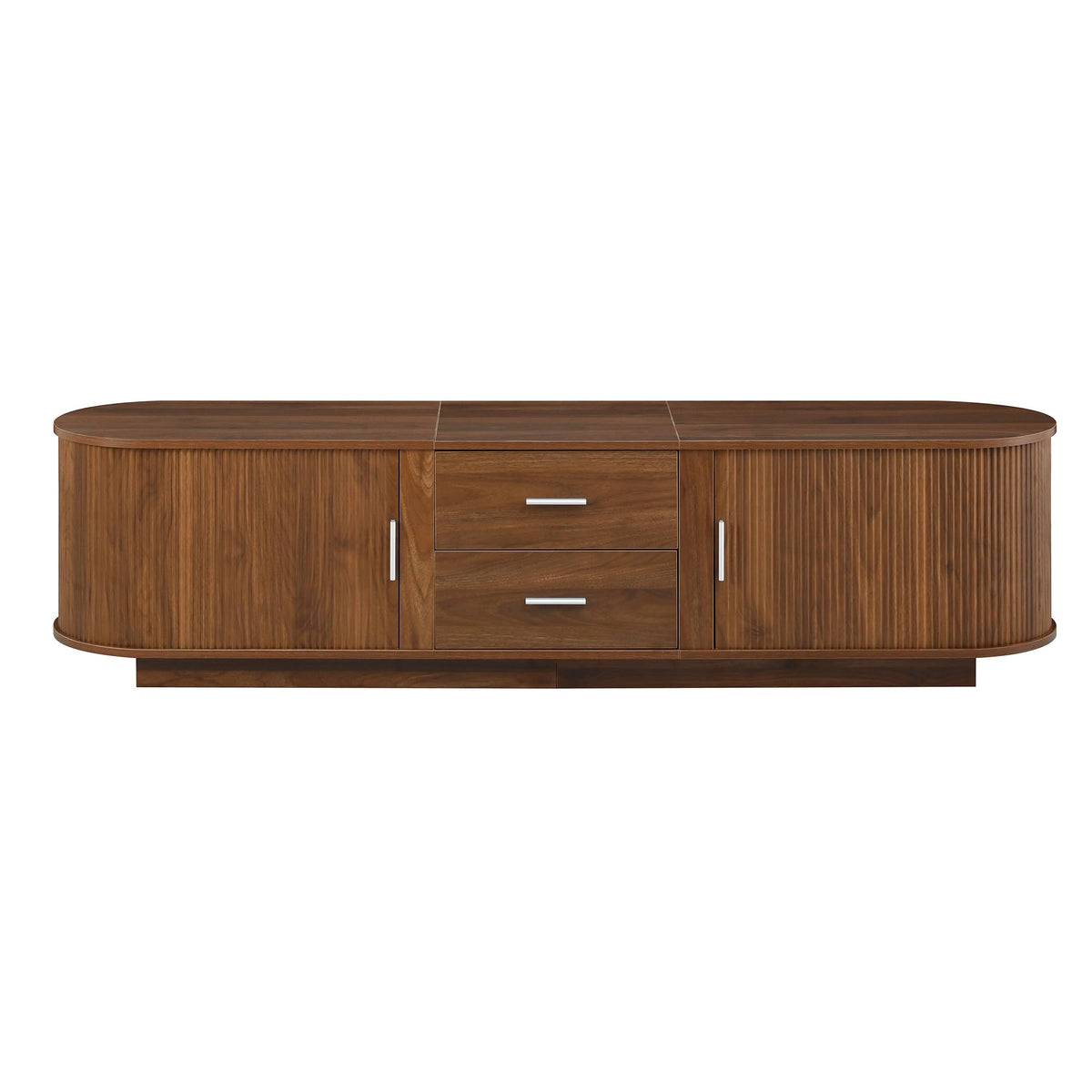 Merax 70.8" Fluted TV Stand for 65-70 Inch TVs, Modern Wood Entertainment Center with Sliding Doors, Storage Drawers, Rounded Corners, Easy-Clean Media Console Cabinet, Antique Brown