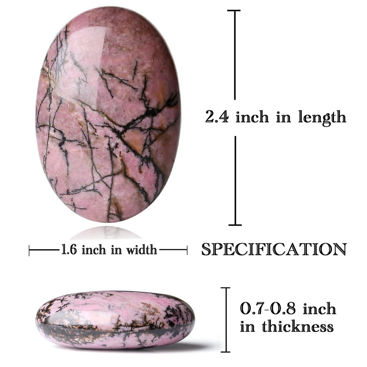 MAIBAOTA 2.4" Large Rhodonite Crystal Stone Polished Palm Stone Healing Crystals 0.7" Thick Natural Reiki Gemstone Worry Stone Energy Balancing Anxiety Stress Relief Meditation 1 Pc