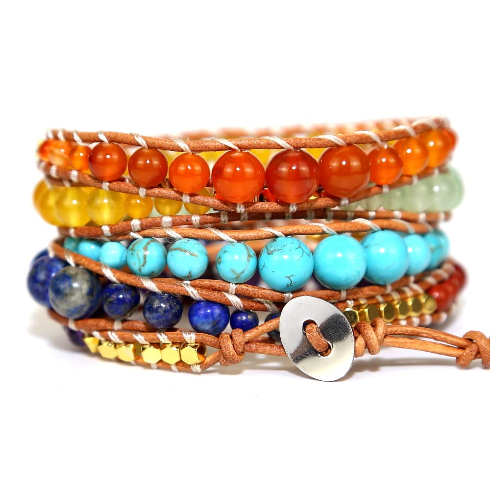 ZOSOJONA Handmade Boho Wrap Bracelet For Women Adjustable Nature Stone Turquoise Crystal Beaded Bracelets
