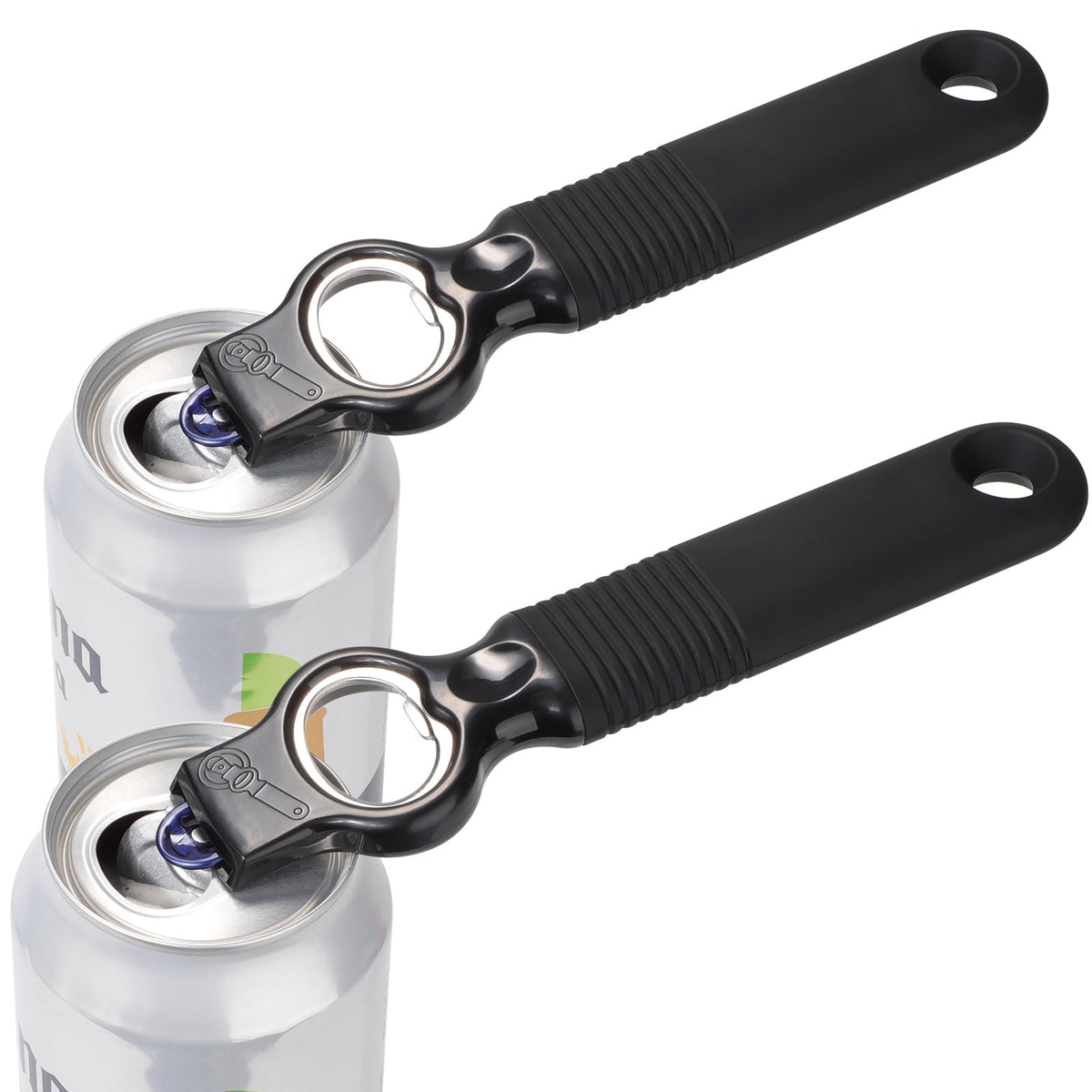 DUNLAGUE 2-Pack Soda Can Opener and Beer Bottle Opener Bartender with Good Grip Silicone Handle, Pop Top Can Tab Opener for Long Nails, Bottle Opener for Arthritic Hand and Seniors, Black