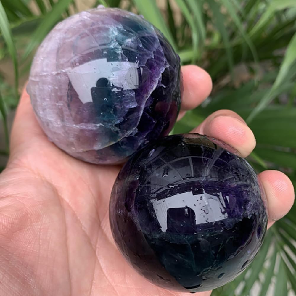 4-5CM/1.58-1.97inch Natural Fluorite Crystal Ball Hand Polished Fluorite Sphere Decorative Sphere Healing Crystals Ball Healing Stone Crafts Home Decor Ornament Gifts(40-50mm, Fluorite)